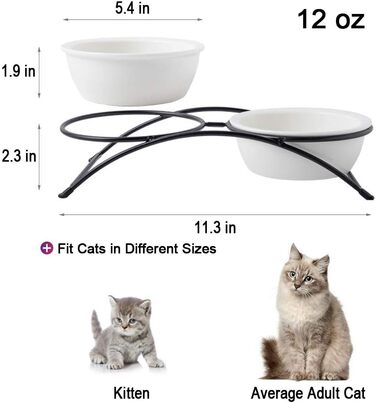 Миска для котячого корму ZONEYILA, піднята миска для котів, миска для води, підняті миски для котів на підставці, керамічні миски для домашніх тварин, плоска котяча миска, миска для собачого корму, 340 мл (Білий-1), годівниці для котів