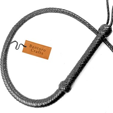 Преміум бичача плеть з чорної шкіри Bantoro Crafts, 12 косичок, довжина 0,9-2,4 м, для верхової їзди