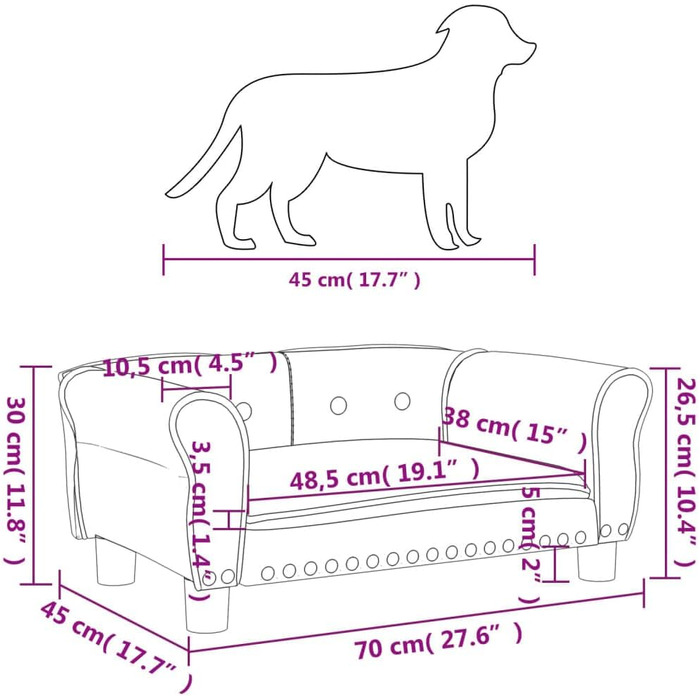 М'яке ліжко для собак та котів з велюру, 70x45x30 см, сірий колір