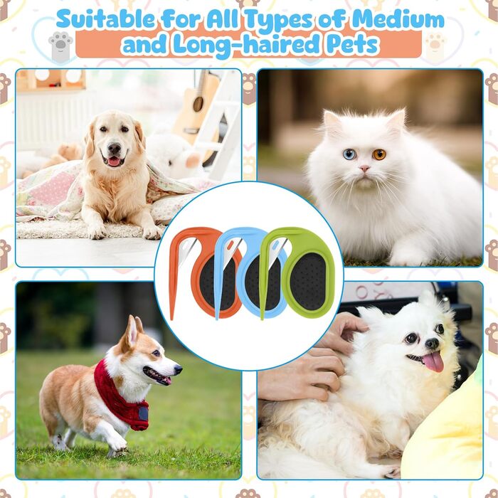 Кгребінець для розчісування вузлів у собак та котів Meetory (3 шт.), масажний гребінець 3-в-1, видалення ковтунів, видалення шерсті