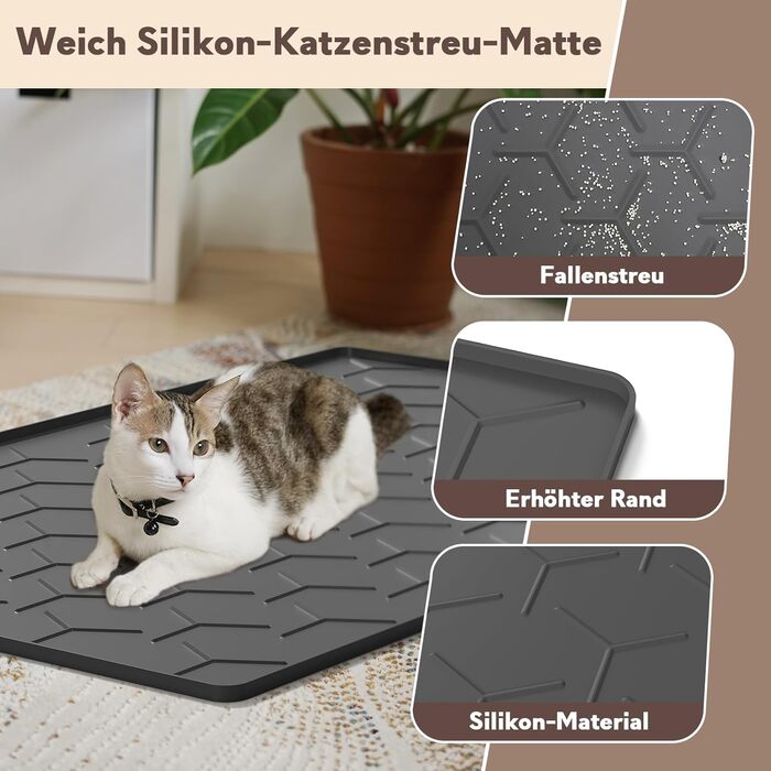 Мапа для котячого туалету Garoopion, силіконова, 86x56 см, чорна. Захист від протікання, легко мити.