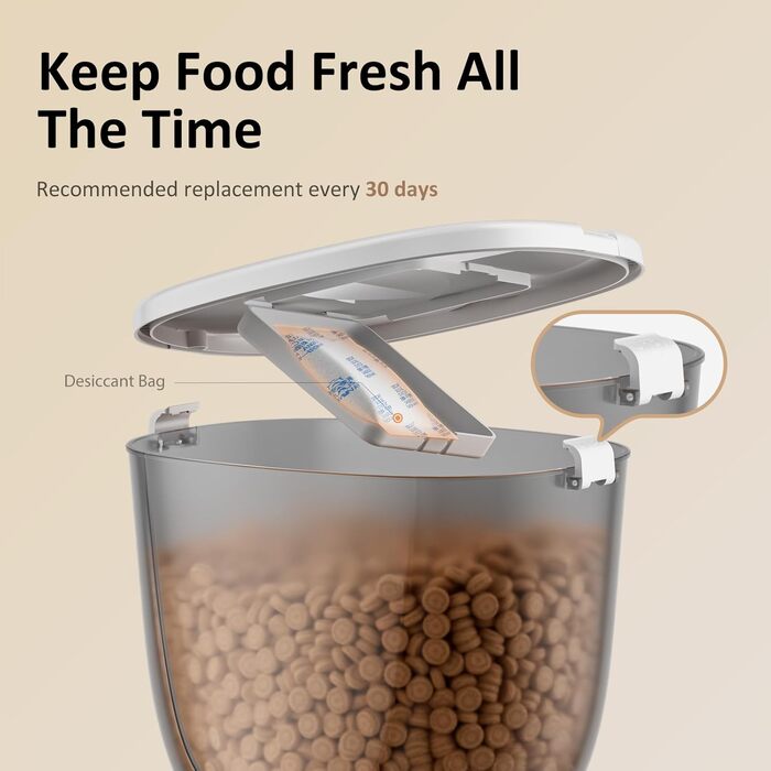 Автомат для годування котів, інтелектуальний диспенсер корму для котів та собак, просте керування, 1-6 прийомів їжі на день, подвійне живлення, 5л (білий сріблястий)