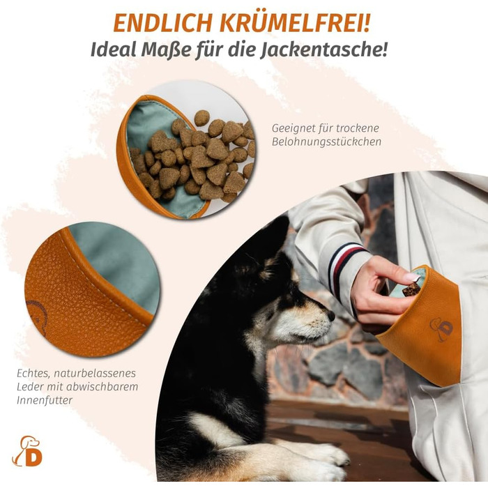 Сумка для ласощів Dogolino® для собак з шкіри - сумка для тренувань - захисна сумка для одягу - сумка для перекусів під час прогулянок (Помаранчево-коричневий, Basic)