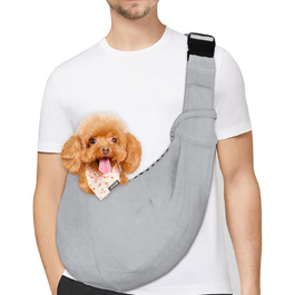 PetLoft Сумка-переноска для собак, реверсивна, регульована, крос-боді, з отвором для повідка, сіра