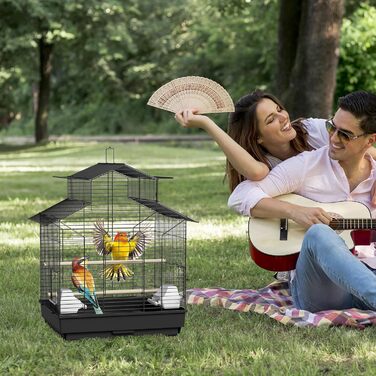 Велика клітка для птахів NAIZY 46x36x62 см, металевий вольєр для папуг і хвилястих папужок, для дому та вулиці, з висувним піддоном, 2 дерев'яними жердками та 2 годівницями, модель 3001