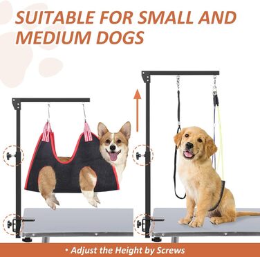 Регульований підлокітник для грумінгу собак з кліпсою, стіл для грумінгу з двома фіксаторами та шлейкою-гамаком, складаний аксесуар для догляду за тваринами для маленьких та середніх собак