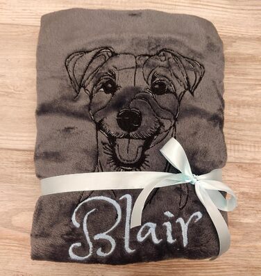 Персоналізована ковдра для собак з вишивкою породи та імені. М'яка ковдра для цуценят та собак, 130x170 см, для дому, авто, софи, сіра, washable