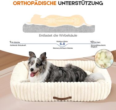 Ортопедичний лежак для собак великих порід, лежанка для собак XL, з м'якою подушкою для шиї, знімний та пральний килимок, з ручками (Бежевий, 109 * 76 * 20 см)