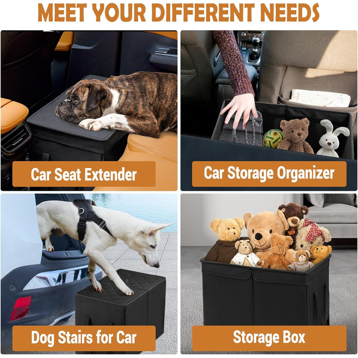 Розширювач для автокрісла для собак, органайзер для авто з місцем для зберігання, чорний, L, 51 x 29 x 36 см