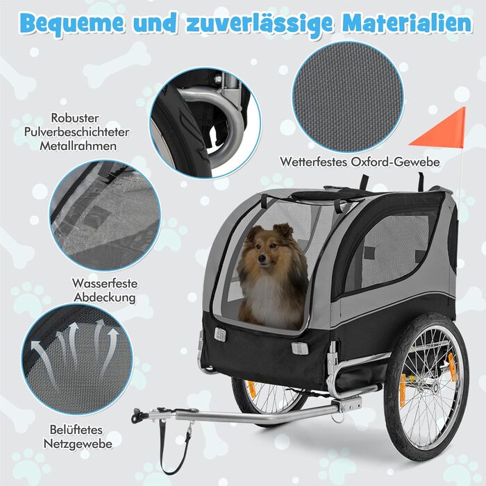 Фаркоп для велосипеда Costway для собак до 40 кг, сірий, складний