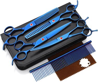 Набір для грумінгу собак та котів, професійний 5-в-1, з витончувальним ножем, вигнутими та прямими ножицями, гребінцем, нержавіюча сталь 440C