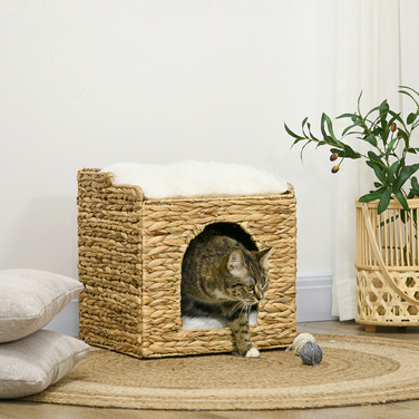 PawHut Ротанг Cat Cave 2-х ярусна подушка вода гіацинт коричневий до 5кг | Аосом