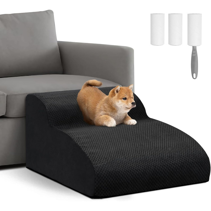 Сходинки для собак Mozvvco: 2 сходинки для маленьких собак, м'який матеріал, знімна оббивка, чорного кольору