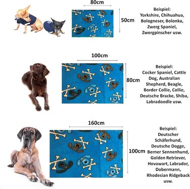 Килимок для собак Elropet Premium 30mm, антиковзаюча підстилка для собак S/M/L, Vet Bed, для маленьких та великих собак, синій кісточковий принт (80x50 см)