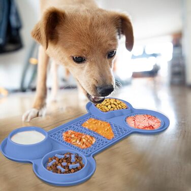 Килимок для годування кошенят та цуценят з 5 присосками, здорове харчування, різні дизайни (морська блакить)