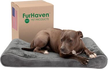 Холодне ліжко для собак Furhaven з гелевим наповнювачем, розмір L, сірий, знімний, washable cover, для собак до 17,2 кг, Minky Plüsch & Samt, Luxe-Liegestuhl-Matratze