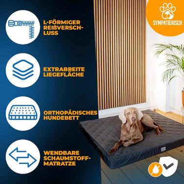 Ортопедичне собаче ліжко - водовідштовхувальне, ковзаюче, знімний чохол | Для собак маленьких та великих | 130x120x9 см, сірий XL