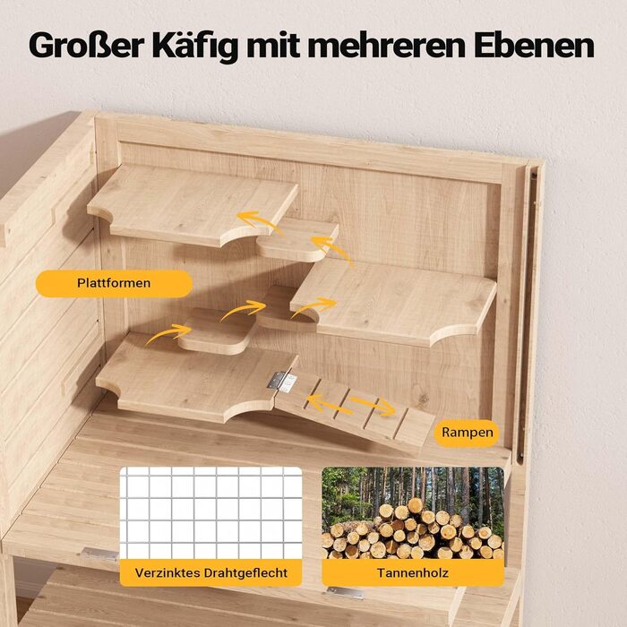 Клітка для тварин Wiltec 3-ярусна, 600x400x800 мм, дерев'яна, з відкидним верхом та оглядовим вікном, для мишей, хом'яків, 600 x 400 x 800 мм