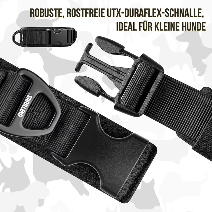 Нашийник для собак OneTigris, тактичний, з ручкою, чорний, S (30-40 см)