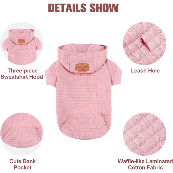 Світшот для великих собак BEAUTYZOO з кишенями, одяг для собак, для хлопчиків та дівчаток, вафельна тканина, бавовна з ламінуванням, теплий одяг для тварин з отвором для шапки, розмір 2XL (довжина спини 68.6 см, обхват грудей 90.2 см, обхват шиї 63.5 см),