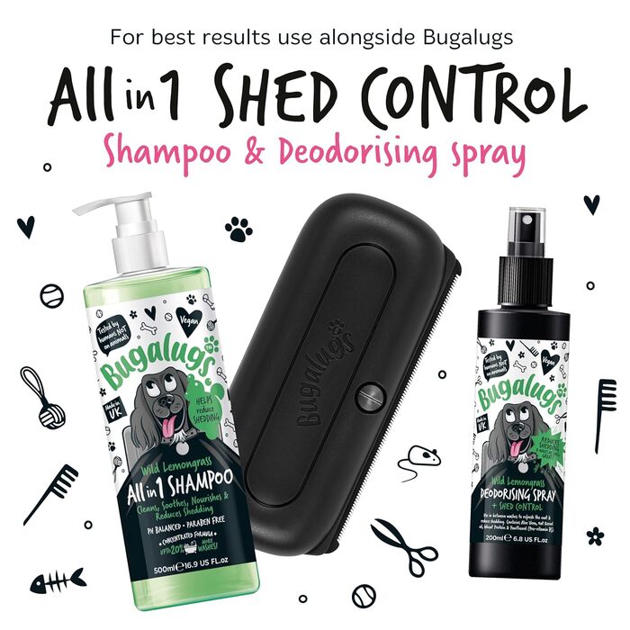 Щітка для грумінгу Bugalugs Enthaarungsbürste для собак, котів, коней – інструмент для догляду за тваринами, що делікатно та ефективно видаляє шерсть. Широкий плоский гребінь для догляду за шерстю собак, котів та коней (чорна).