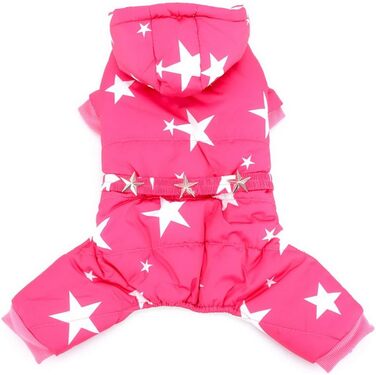 Зуєна - зимовий теплий куртка для собак маленьких порід з капюшоном, флісовою підкладкою та зірковим ремінцем. Водонепроникний костюм для собак, теплий одяг для собак, капюшон, пуловер, комбінезон для котів, цуценят, чихуахуа. Розмір L (XL, спина: 35 см; 