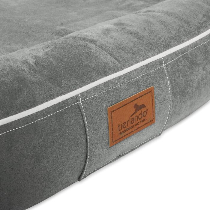Ортопедичне ліжко для собак Tierlando® Marlon Nonplusultra з віскоеластичним матрацом, м'яким велюровим покриттям, розмір 170x110 см, сірий