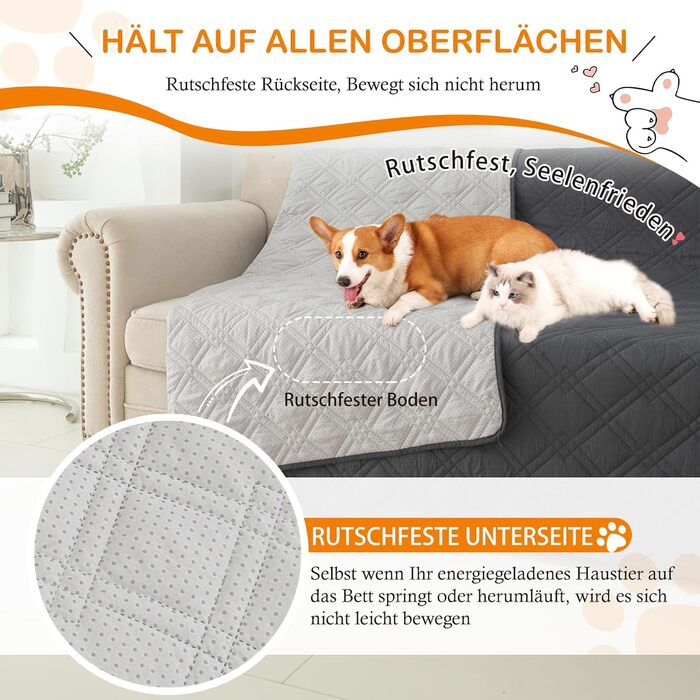 Водонепроникний плед для собак GYURO, великий, миючий, з неслизьким покриттям, захищає меблі (сірий, 235*259 см)