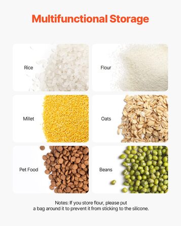 Набір контейнерів для зберігання VEVOR: 4 шт. (2 x 15 л / 2 x 20 л) з колесами, мірним стаканчиком та герметичними кришками. Підходять для кормів для тварин, круп, мюслі та кухонних інгредієнтів.