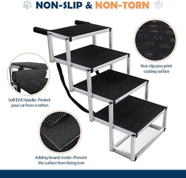 Сходинка для собак у машину: легка алюмінієва складана пандус для домашніх тварин з неслизькою поверхнею (4 сходинки)