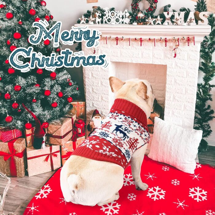 Пуловер для собак ABRRLO з бавовни, костюм для святкування Різдва, теплий зимовий пуловер для собак, костюм для домашніх тварин (L, сніжинка, олень)