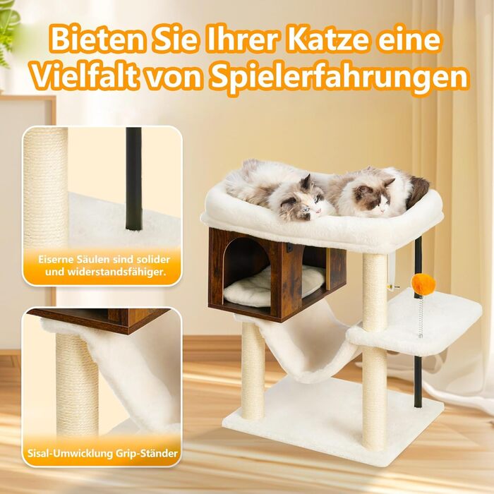 Котячий будиночок з дряпалкою Heybly HCT017WB, 57.5 см, Vintage Brown, велика платформа 54x40 см, сталеві труби, для великих котів