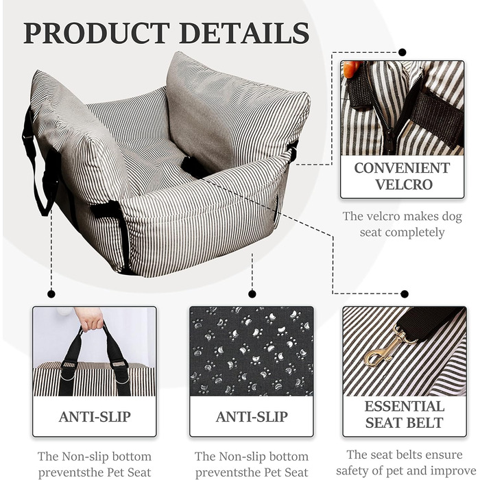 Автокрісло для собак Johnear: підйомник, переноска, ліжко з лебідкою, коричневе. З кишенями та зручним кріпленням. Для собак середніх розмірів та котів.