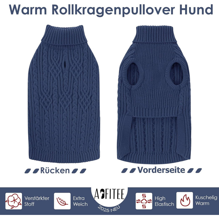 Теплий пуловер для собак AOFITEE для дрібних порід, текі, з коміром-горловиною, зимовий, блакитний (S)