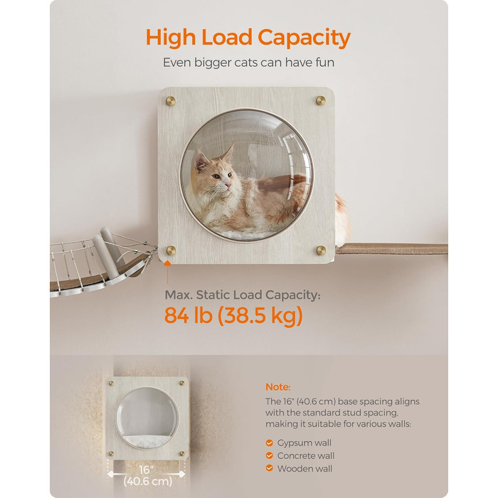 Дряпка для котів Feandrea Clickat Collection - 006, 100 см, з 2 стійками, печера для котів (M-010), монтаж на стіну