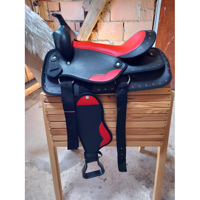 Сідло для верхової їзди німецького типу, колір Star, з блискітками та стразами, для дерев'яного коня, сідло для поні (14 дюймів)