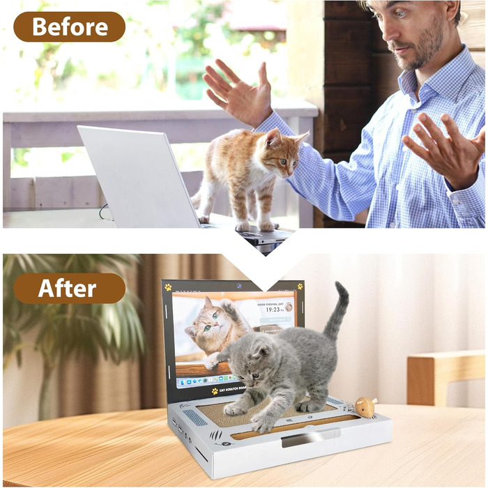 Кігтеточки для котів 2 шт. з картону L&W BROS. 3-в-1: кігтеточка, іграшка-ноутбук, м'яка мишка та дзвіночок