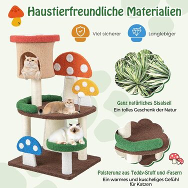 Дерев'яний кігтечка для котів COSTWAY з печериною, сизалевим покриттям та іграшкою, 59x48x102 см, кольоровий