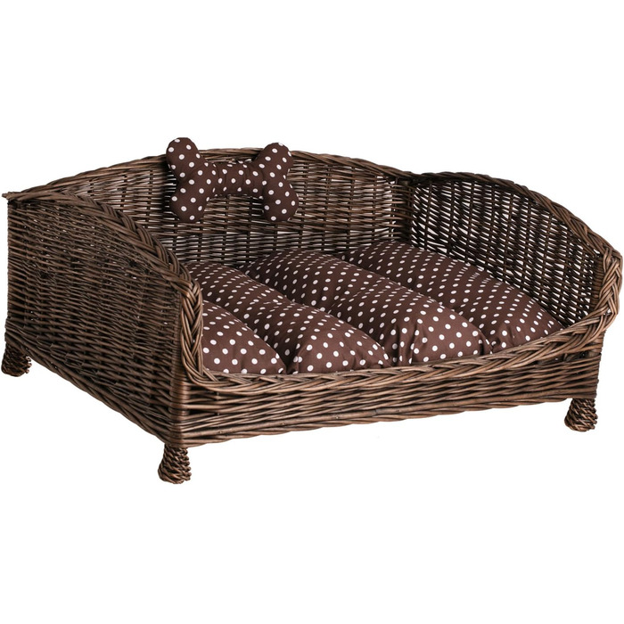 Корзина для собак та котів з плетіння лози з м'яким лежаком, коричнева (74x52x39 см)