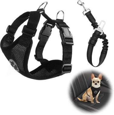 Нашийник для собак NiCola з кріпленням для автопасків, чорний. 2 шт., регульований, для подорожей та повсякденного використання (XS)