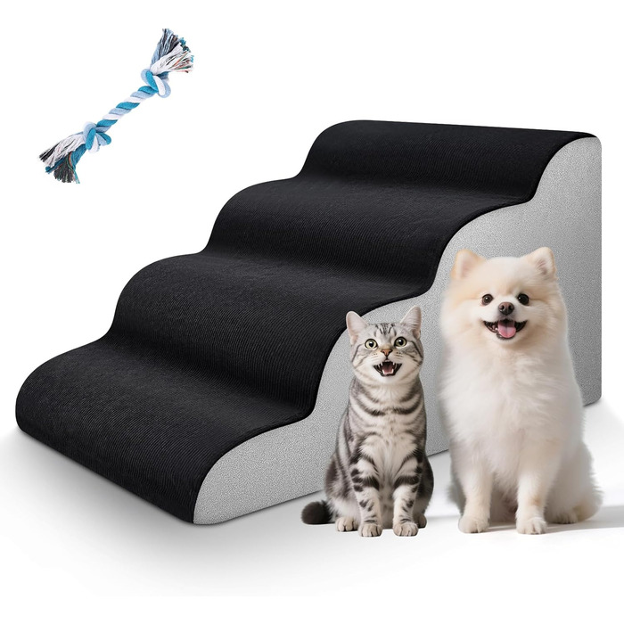 Сходинки для тварин JUOIFIP, 4 сходинки, для маленьких собак та котів, чорно-сі кольори, миючий, антиковзаючі