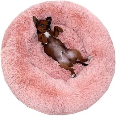 Преміум ортопедичне ліжко для великих та екстра-великих собак, круглі лежанки-софи з плюшу, водонепроникна підкладка, миється (XL: діаметр 90 см, рожеве)