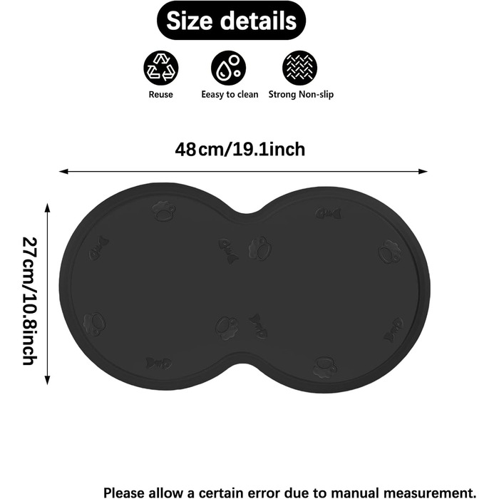 Силіконовий килимок для тварин, вологостійкий килимок для собак та котів з піднятими краями, 48 x 27 см