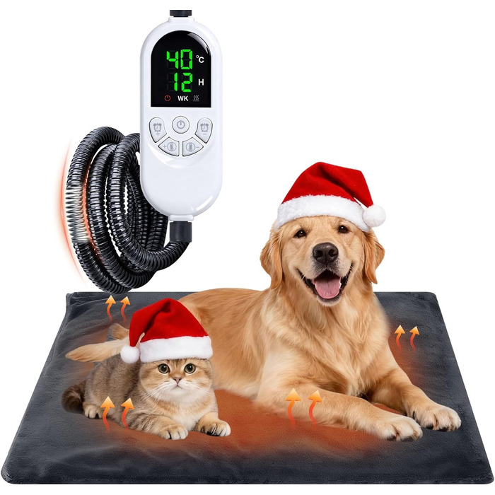 Килимок грілка для котів та собак Qoosea, регульована температура 30-60°C, таймер 12 годин, вологостійкий, електричний, 45*45 см / 45*70 см