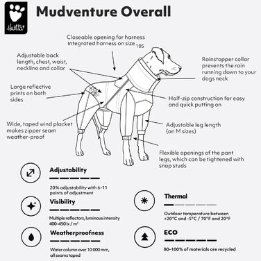 Водонепроникний комбінезон-дощовик для собак Hurtta Mudventure Overall ECO, чорний, 65M, екологічний матеріал