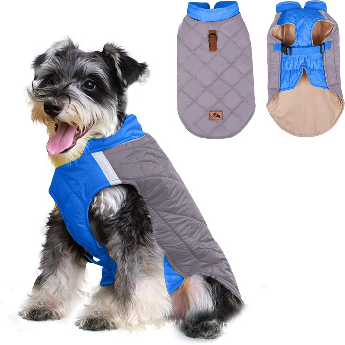 PETCUTE Водонепроникний зимовий дощовик для собак, теплий дощовик для собак середніх та великих порід, з світловідбиваючими смугами, з отвором для шлейки, сірий+блакитний