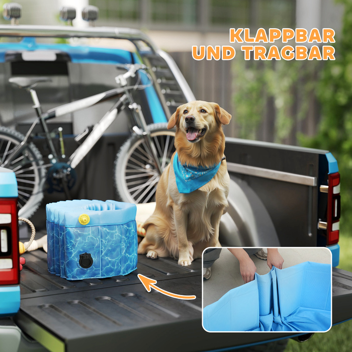 PawHut Dog Pool Складаний весловий басейн з фонтаном і подушкою для води Дизайн Ø160 x 30 см Нековзна ванна для собак Басейн для собак і кішок | Аосом