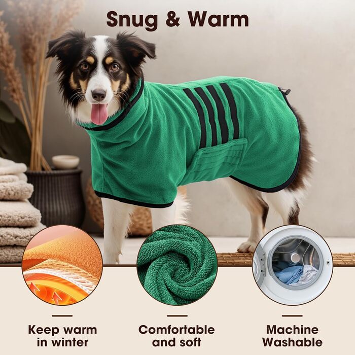 Рушник для собак з мікрофібри, великий, зелений, XXL, швидковисихаючий, з клямками