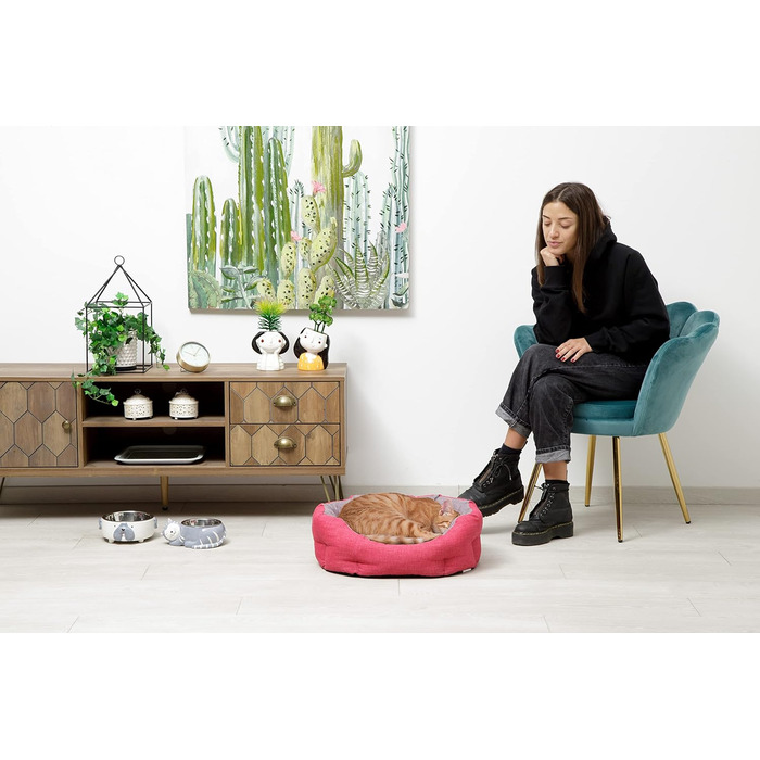 Кругла м'яка лежанка для собак та котів Baroni Home, розмір M, 45x55 см, сіра та фуксія, для дому