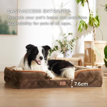 Ортопедичне ліжко для собак BEDSURE - 97x71 см. Зручне ліжко-софа для великих собак з ефектом пам'яті, коричневе, миється, антиковзаюче
